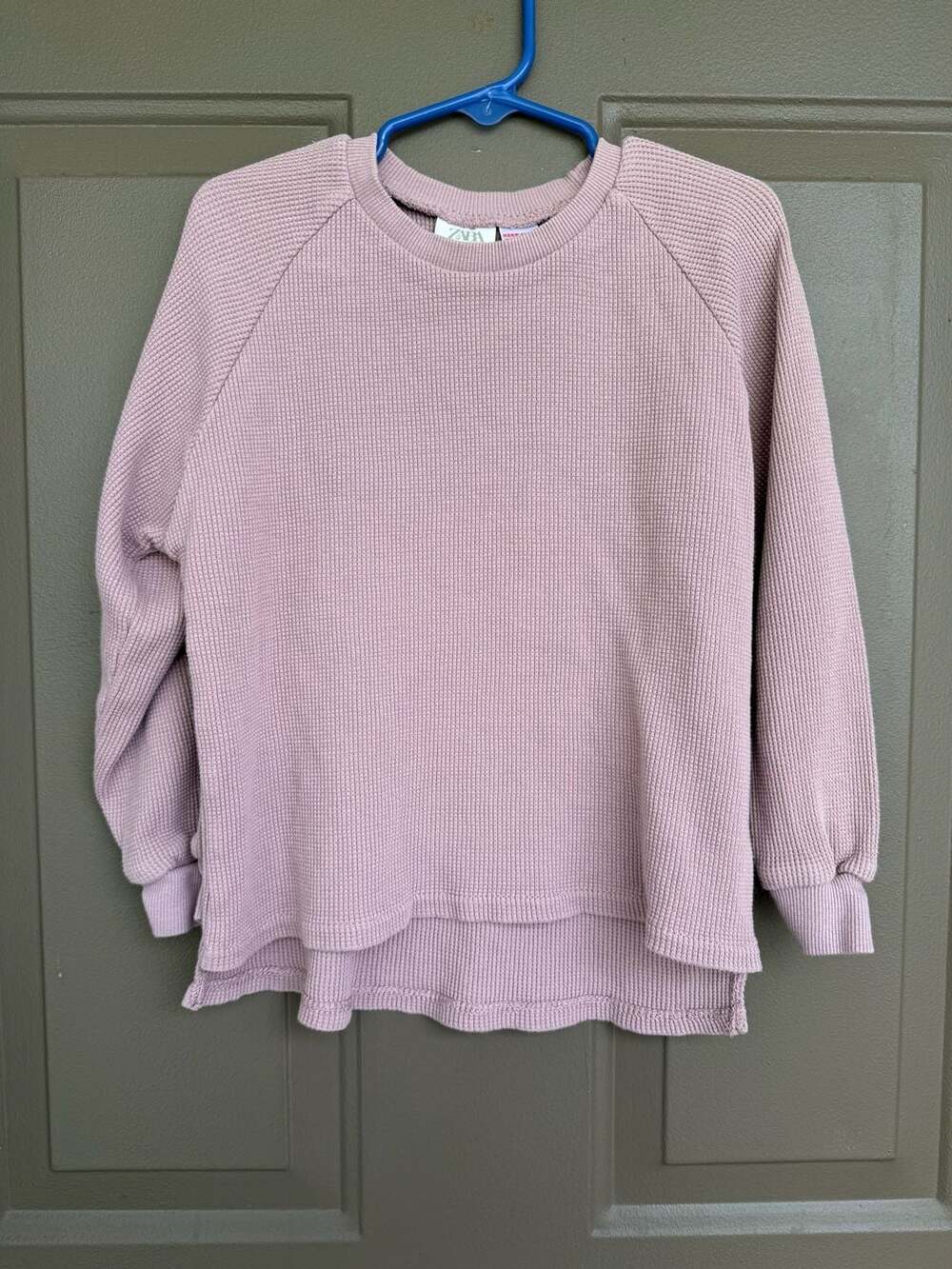 Zara Girls Waffle Knit Long Sleeve Sweatshirt Dusty Pink Size 5-6 Years